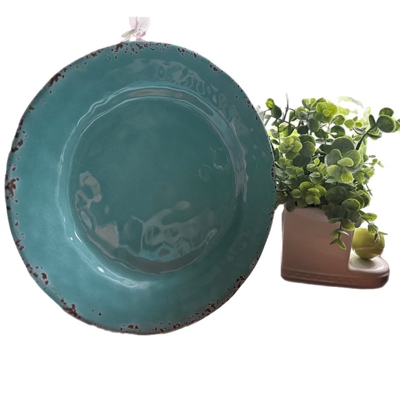 Tommy Bahama Rustic Crackle Turquoise 11" Melamine Dinner Plates Set of 4 - Picture 2 of 3